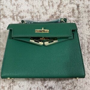 Green Leather Satchel with Gold Hardware